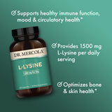 Dr Mercola L-Lysine: gros plan sur les capsules faciles à avaler.
