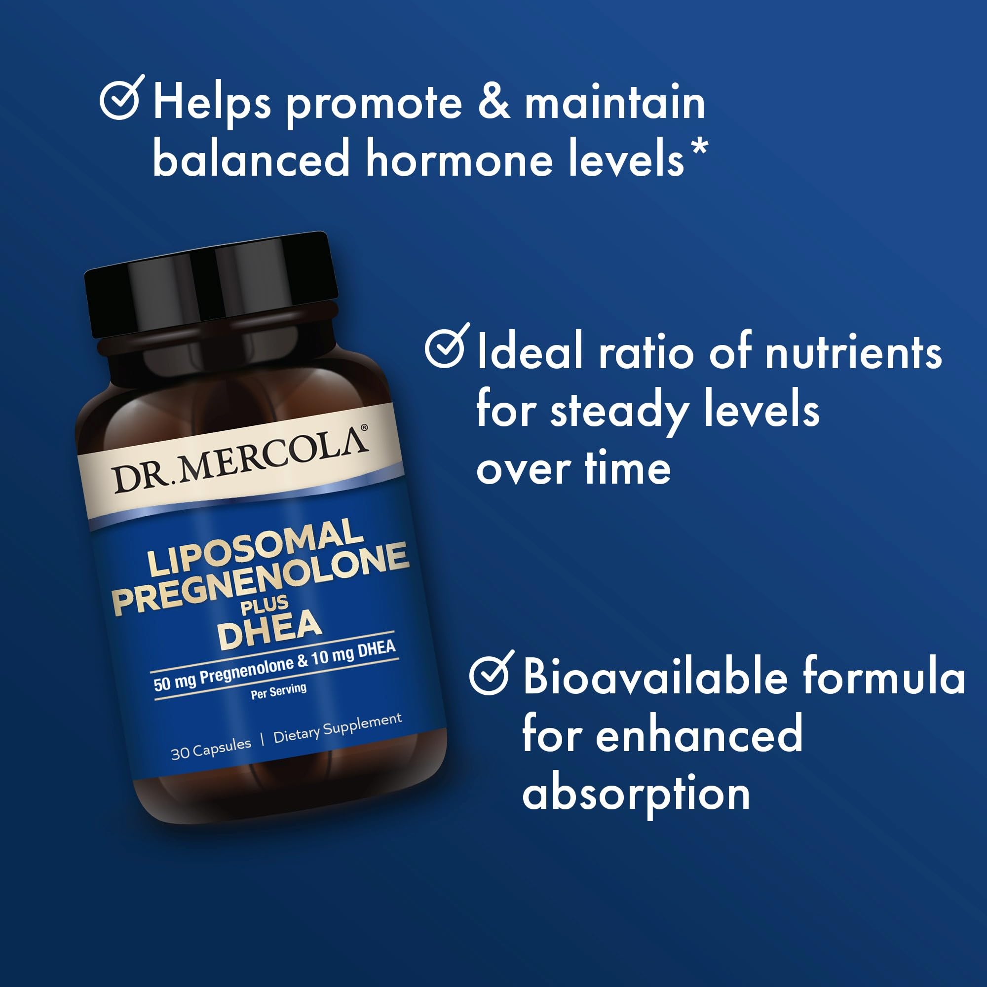 Étiquette du produit Dr. Mercola Liposomal Pregnenolone Plus DHEA — clarté et qualité