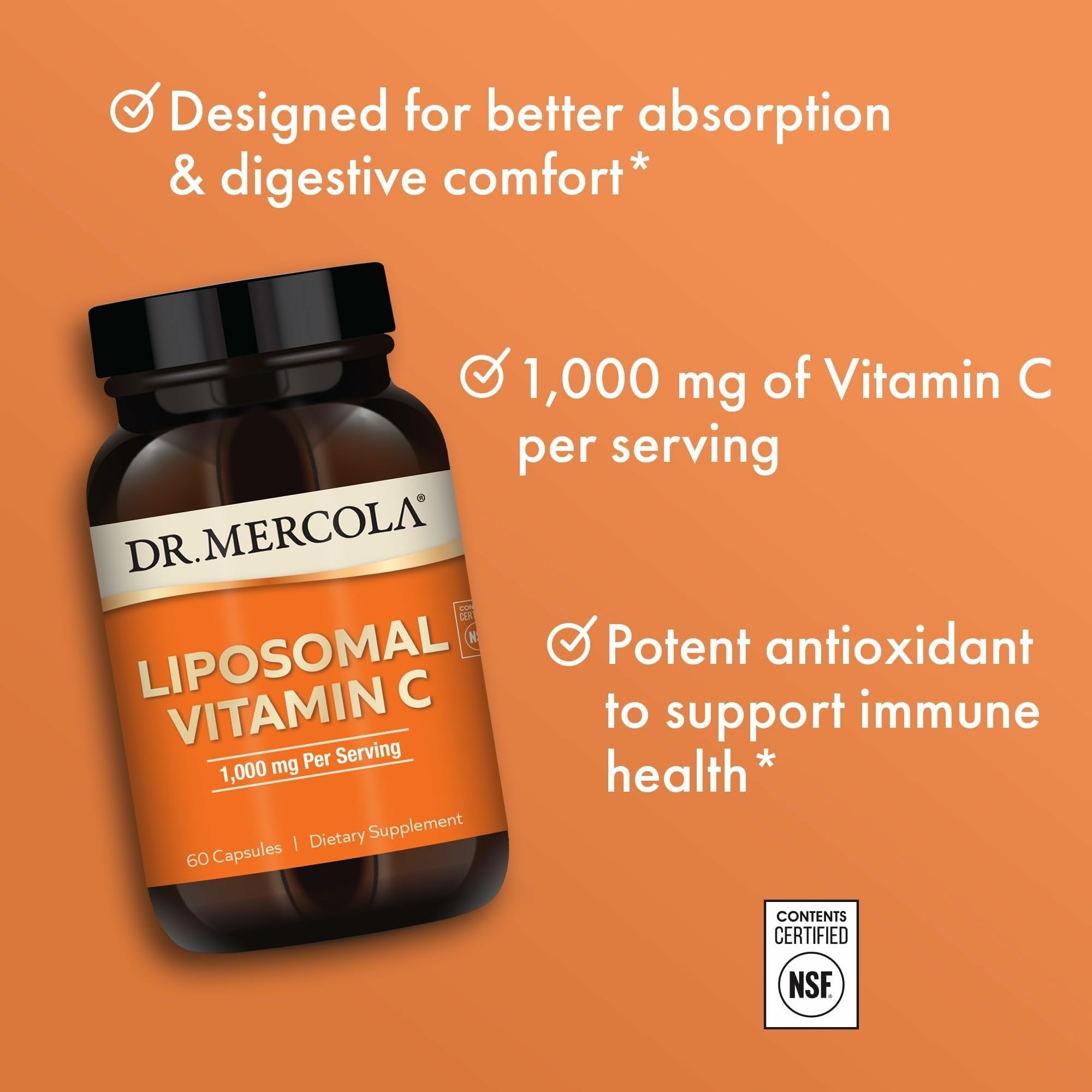 Dr. Mercola Liposomal Vitamin C, représentation d'un soutien antioxydant pour les cellules