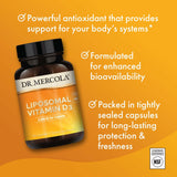 Dr. Mercola Liposomal Vitamin D3 – boîte et emballage pratique et non-GMO.