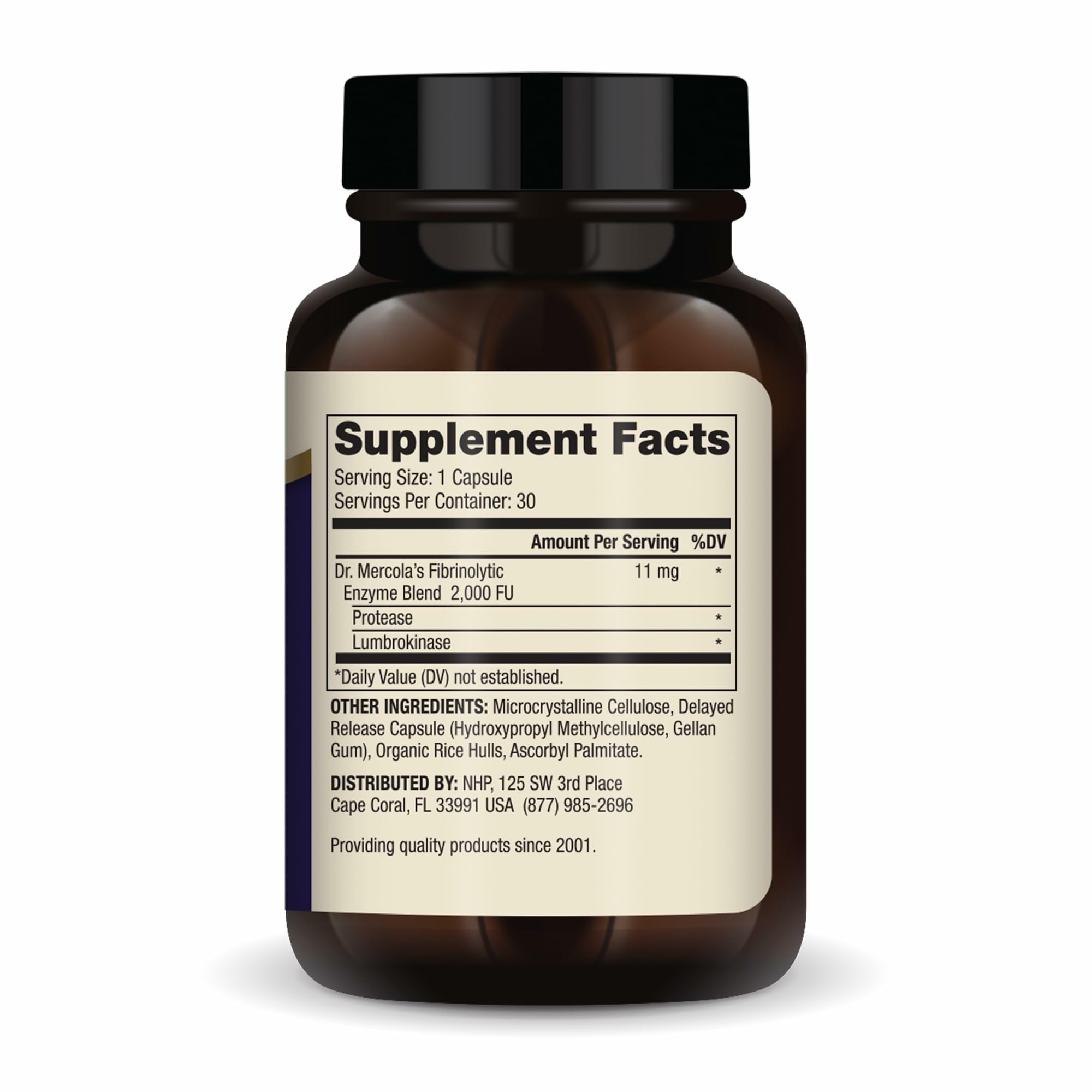 Gélules Dr. Mercola Lumbrokinase Enzymes, libération retardée pour absorption potentielle.