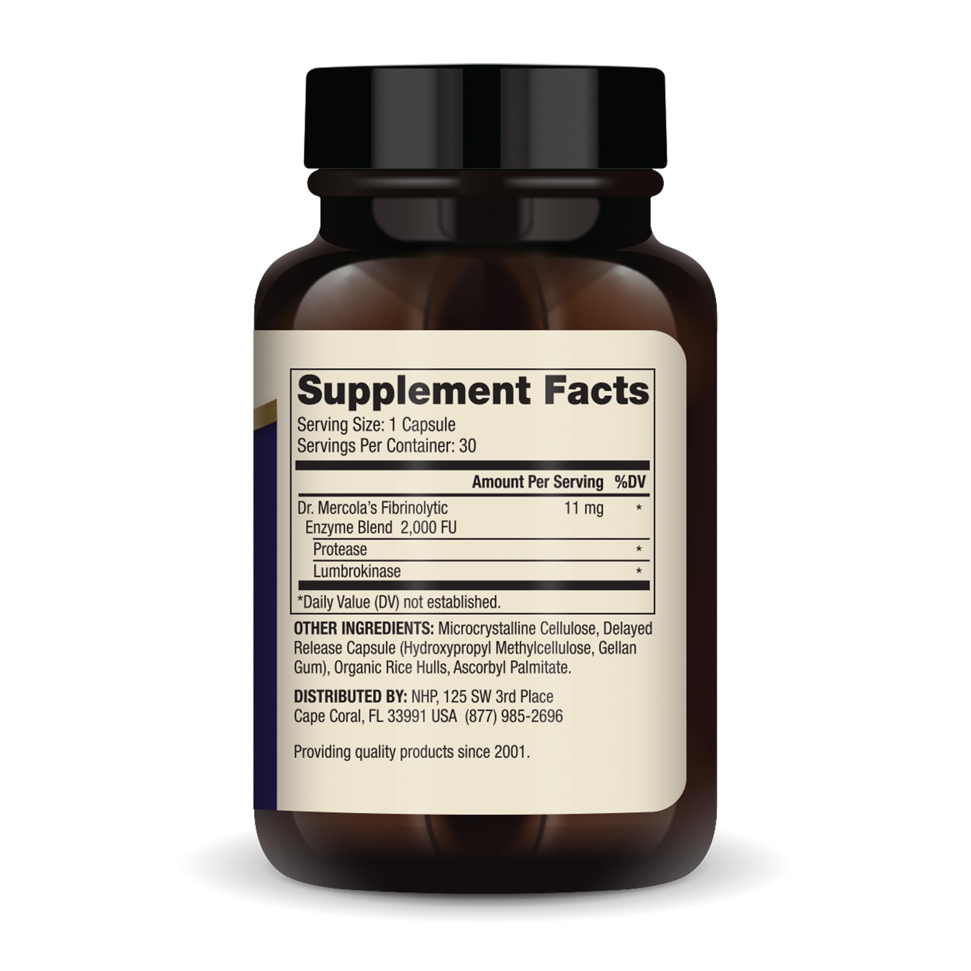 Étiquette indiquant sans OGM, sans gluten et sans soja sur le produit Mercola.