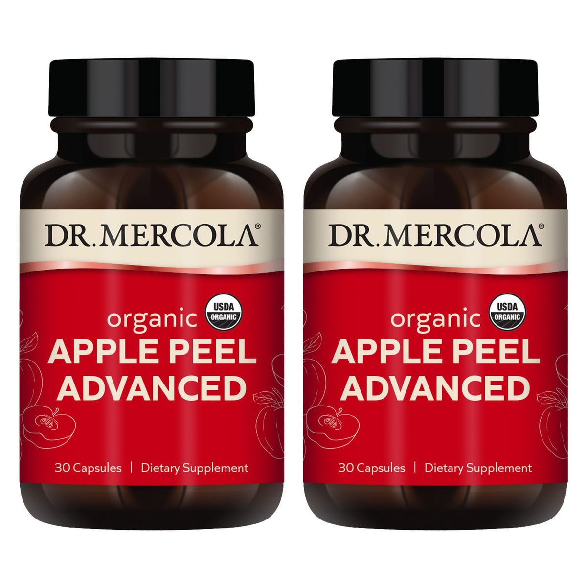 Dr. Mercola Pelure de pomme bio avancée — bouteille, soutien potentiel à la circulation.