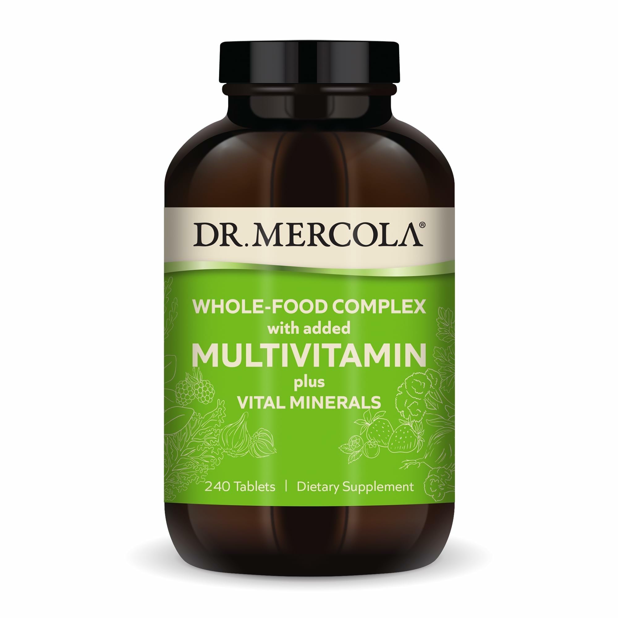 Bouteille Dr. Mercola Premium Multivitamine pour un usage quotidien pratique.