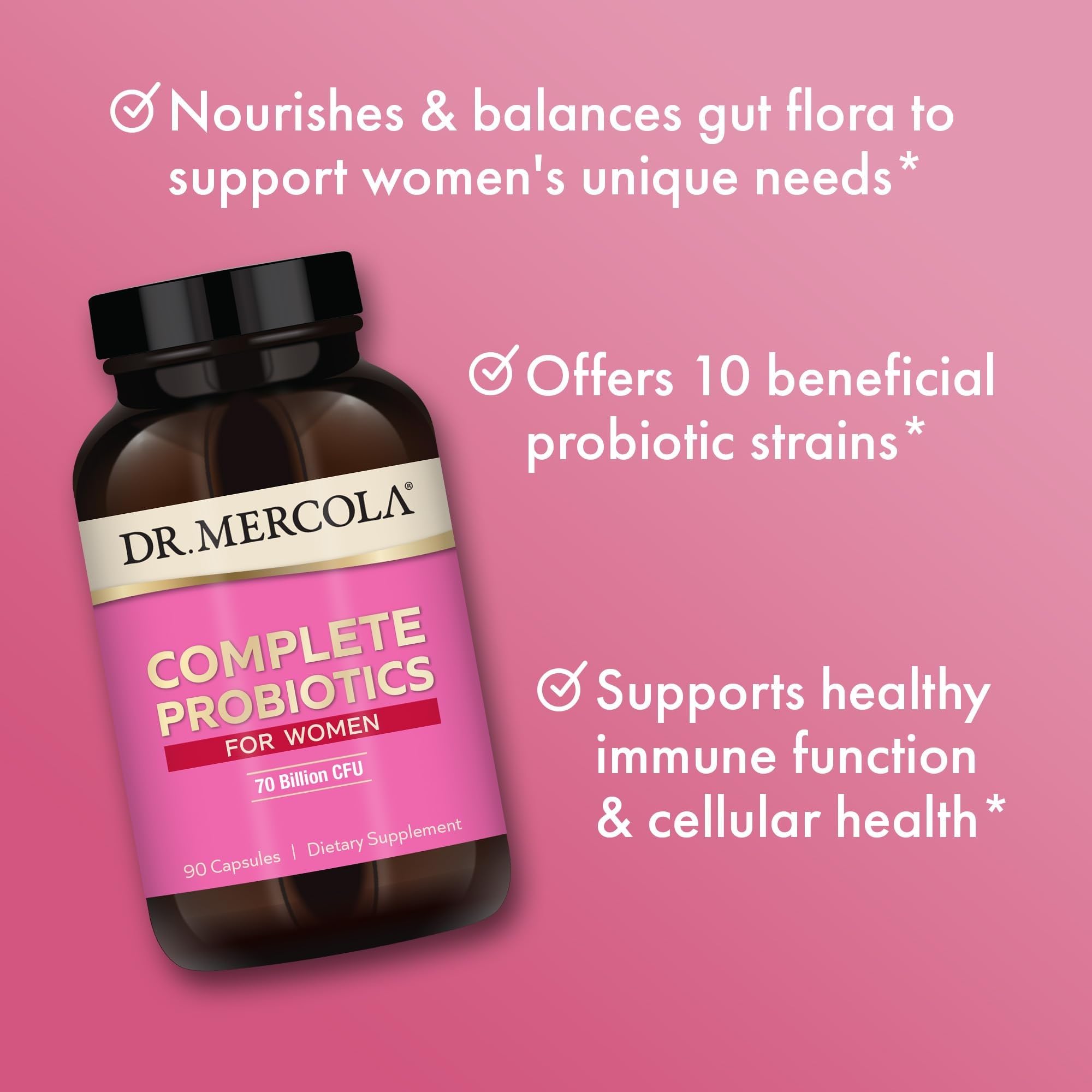 Dr. Mercola Probiotiques pour femmes – gélules à libération retardée, stabilité sans réfrigération.