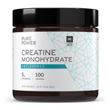 Dr. Mercola Pure Power Creatine Monohydrate en bouteille, soutien potentiel à la force lors d’entraînements intenses.
