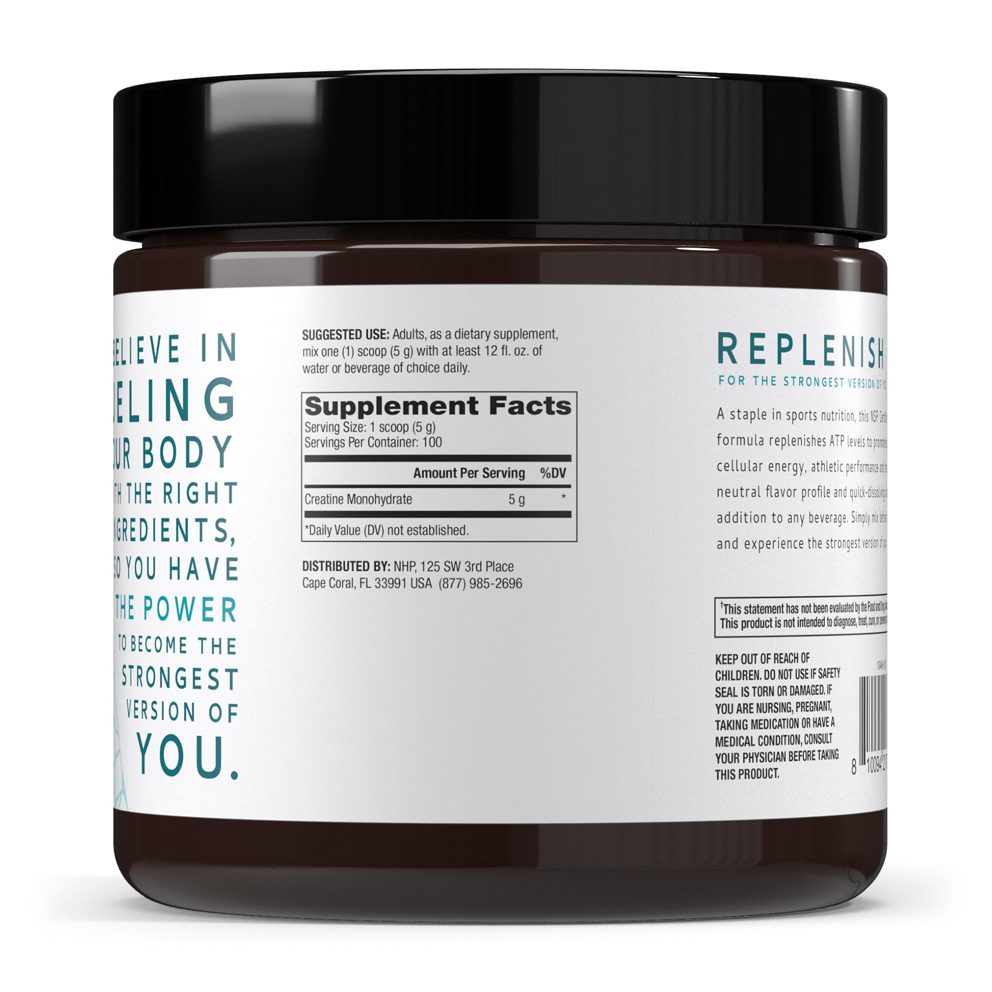 Poudre Pure Power Creatine Monohydrate non aromatisée prête à se dissoudre rapidement.