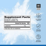 Étiquette Dr. Mercola Pure Power L-Glutamine en gros plan et durabilité.
