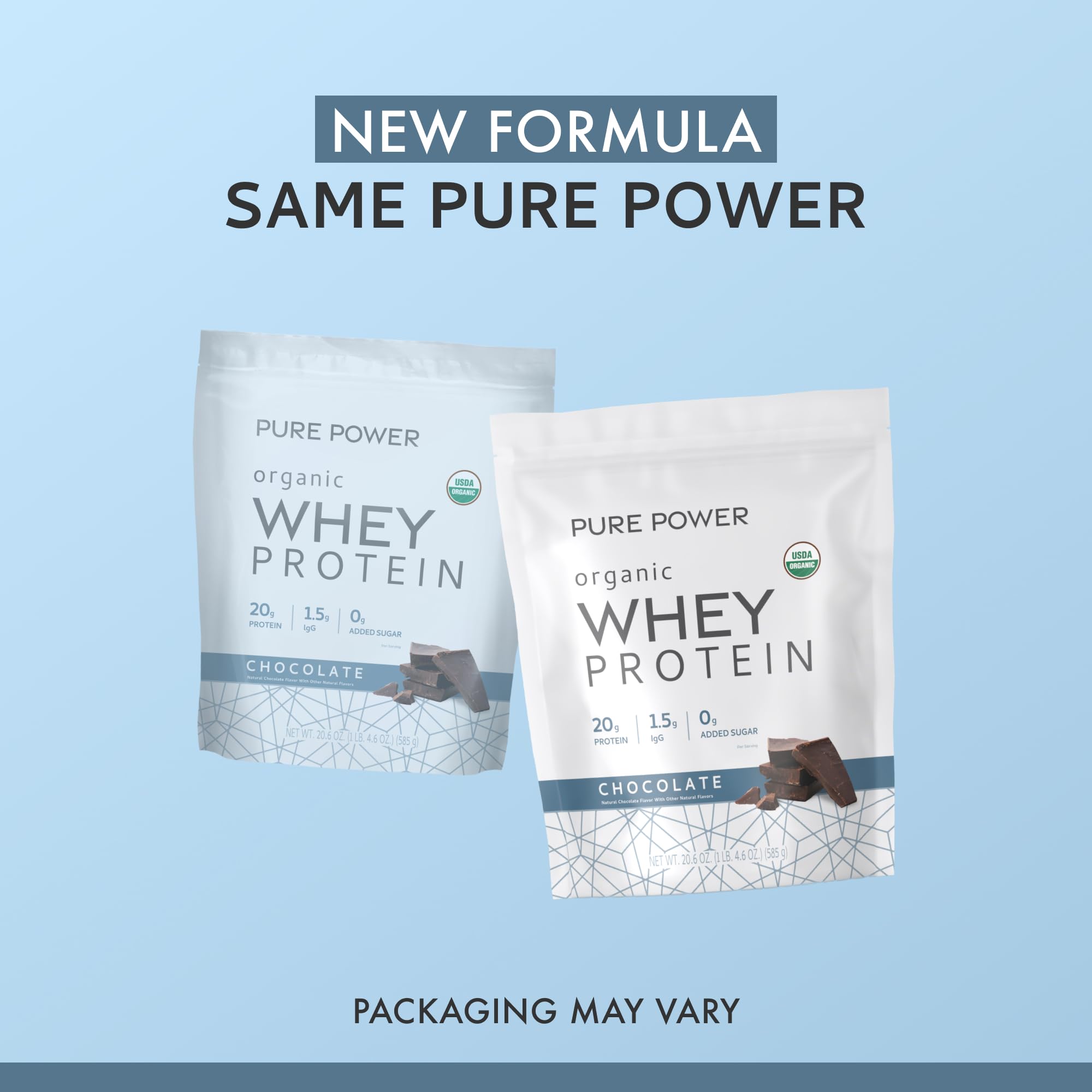 Emballage Dr. Mercola Pure Power Whey avec informations nutritionnelles claires
