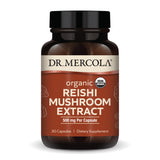 Dr. Mercola Reishi, bouteille de capsules, soutien immunitaire potentiel au quotidien.