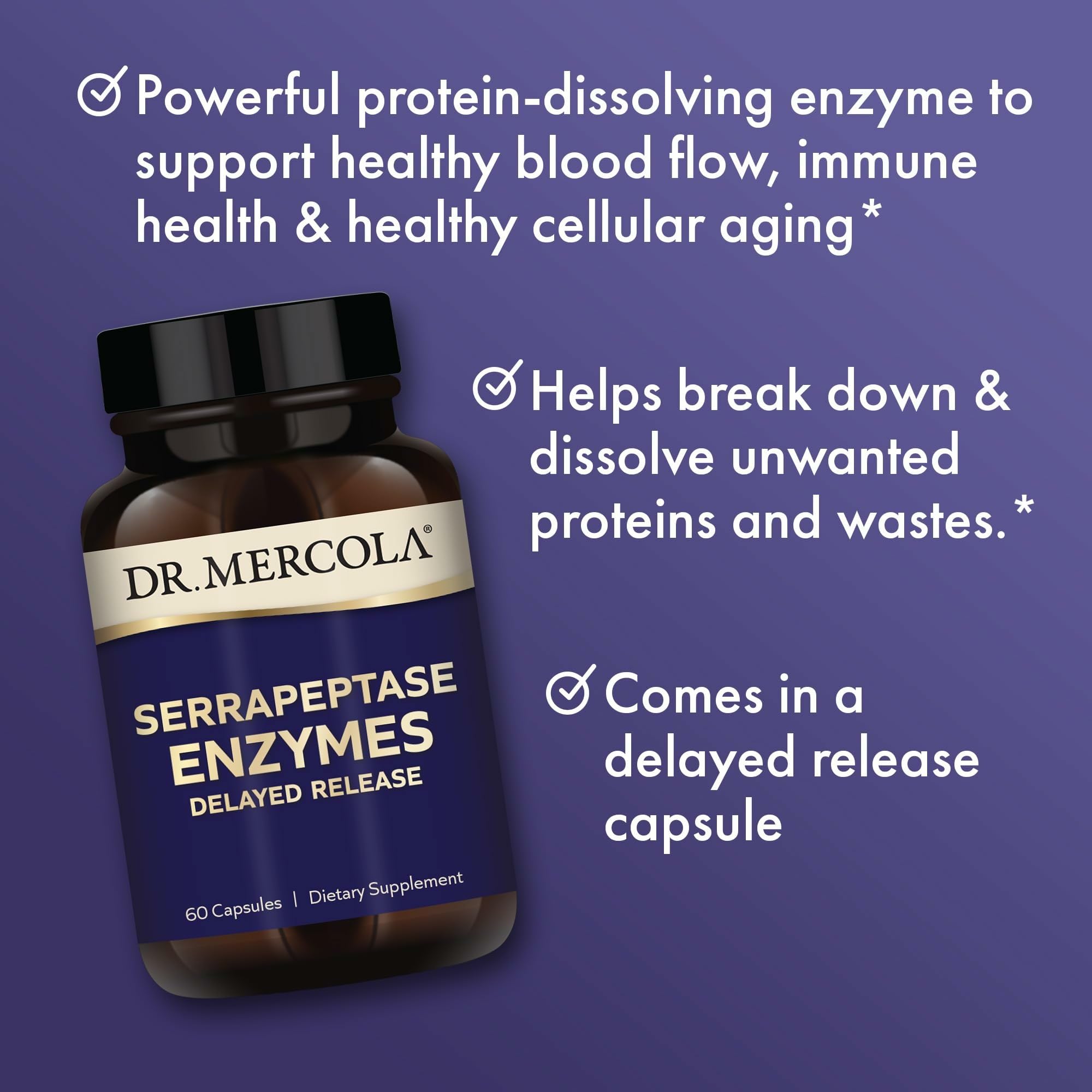 Étiquette indiquant sans gluten et sans soja pour Dr Mercola Serrapeptase.