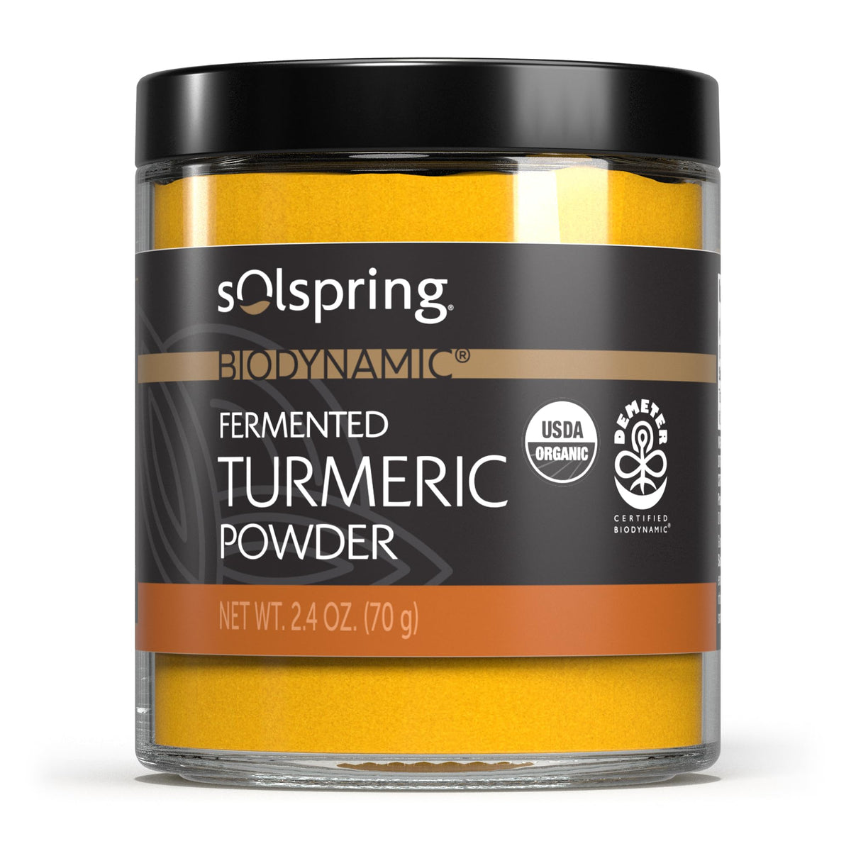 Dr. Mercola Solspring poudre curcuma fermentée, texture fine facilitant les mélanges