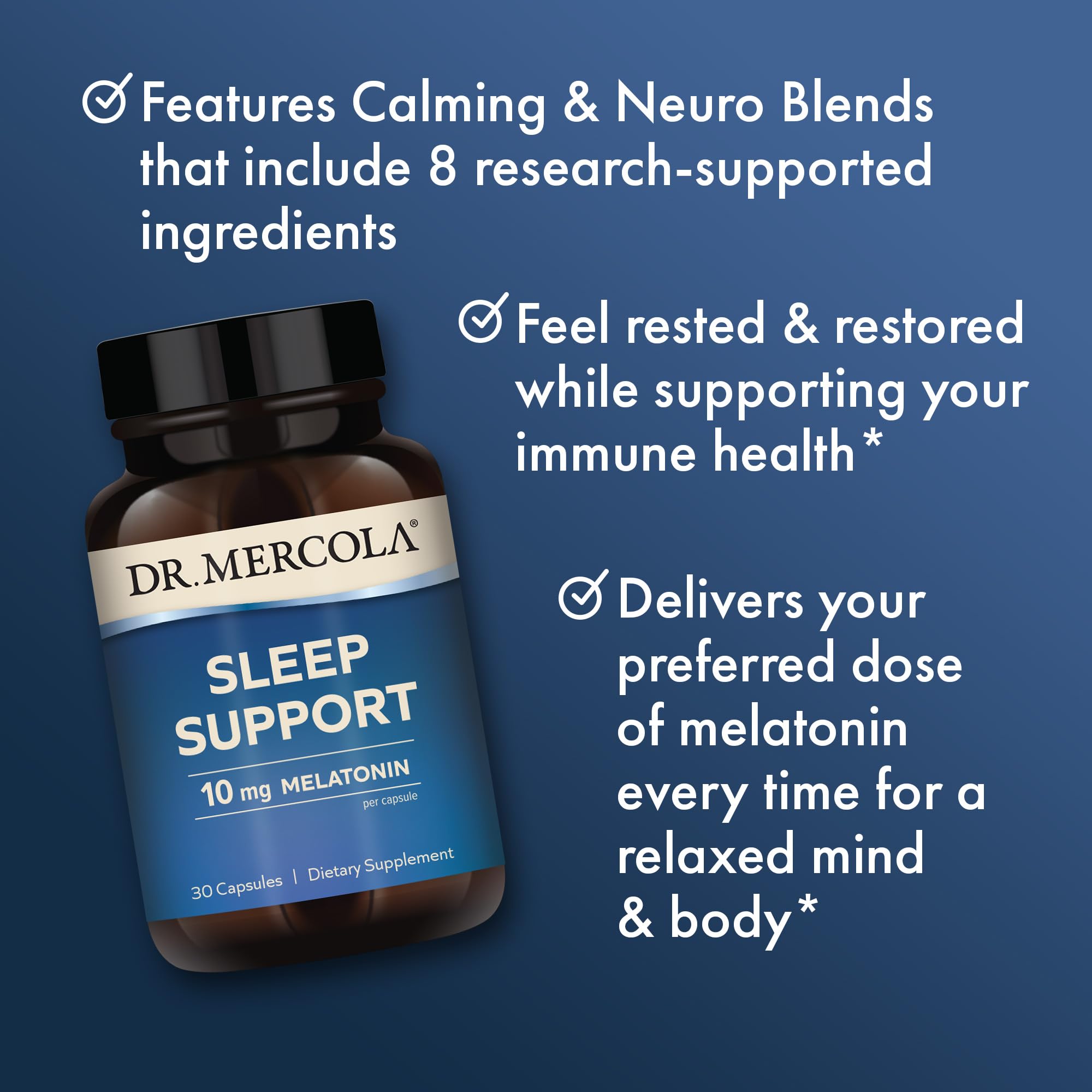 Dr. Mercola Sleep Support: camomille visible, effet calmant potentiel.
