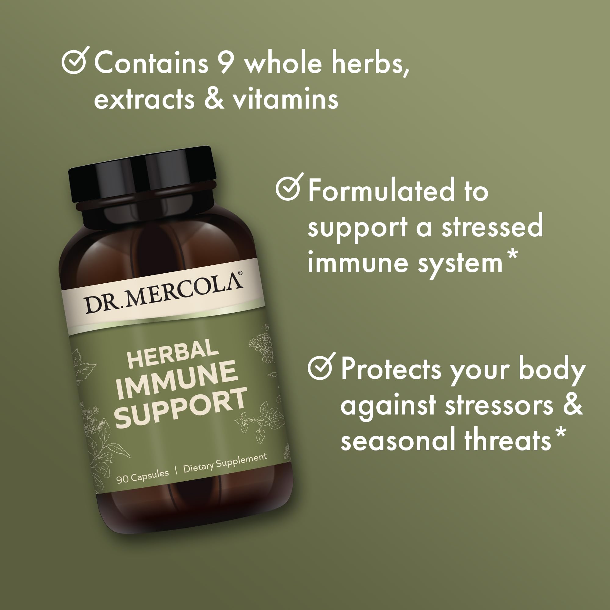 Dr. Mercola Soutien immunitaire plantes, ingrédients: neuf composants riches en plantes et vitamines