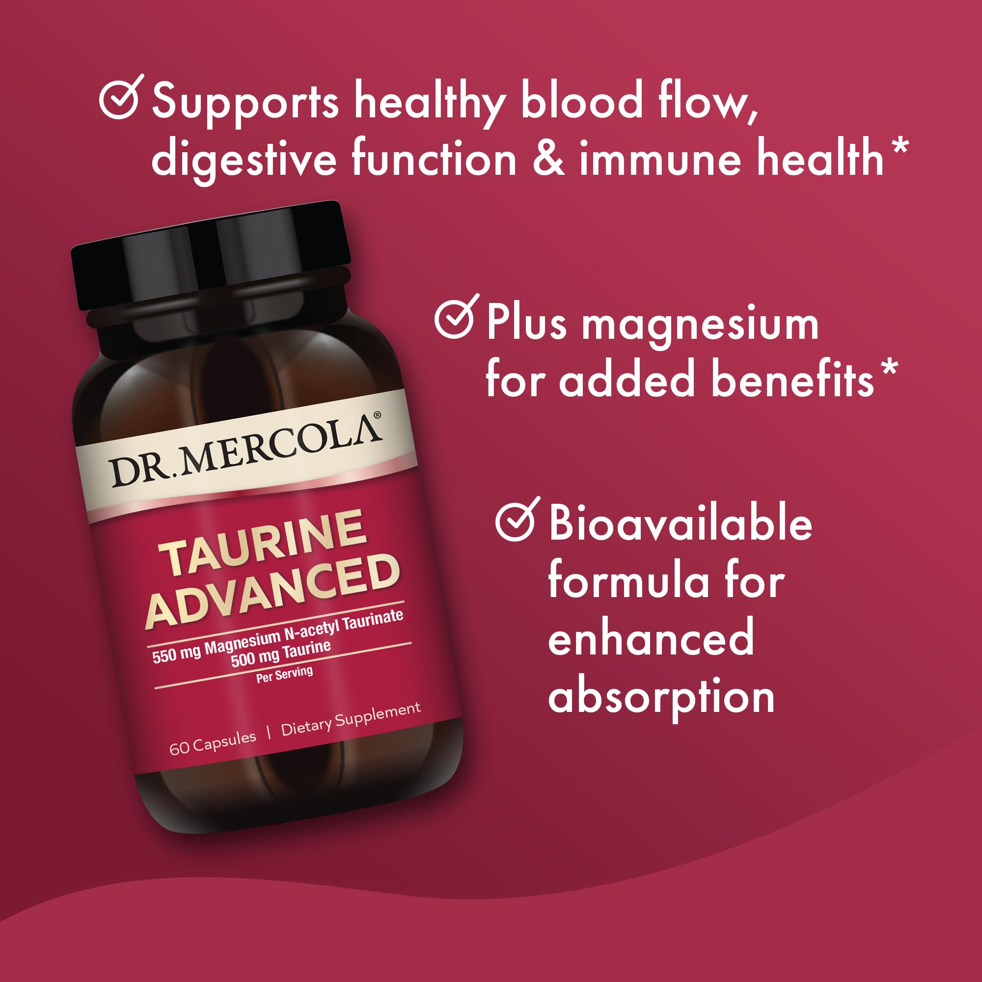 Dr. Mercola Taurine Advanced – Prise avant entraînement pour soutien potentiel.