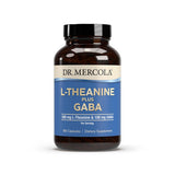 Dr. Mercola L-Theanine Plus GABA, bouteille, solution pratique pour la relaxation quotidienne.