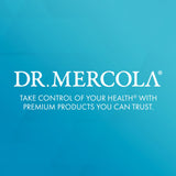 Dr. Mercola Ubiquinol – logo Non-GMO, sans gluten et sans soja visibles.