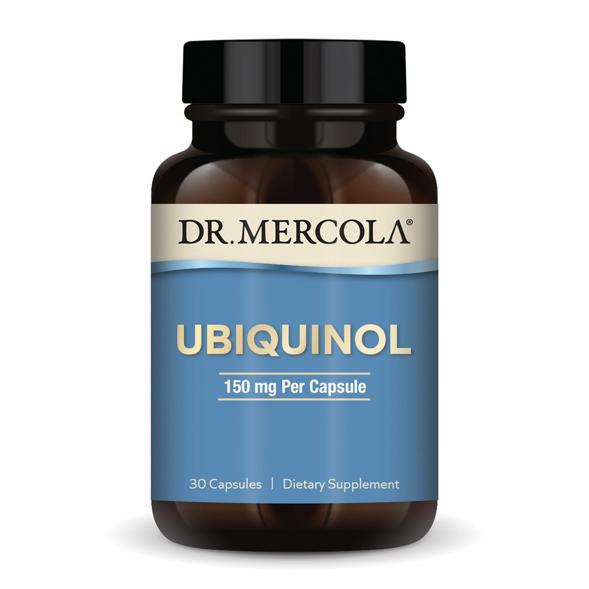 Dr. Mercola Ubiquinol 150 mg – bouteille prête pour énergie et antioxydant.