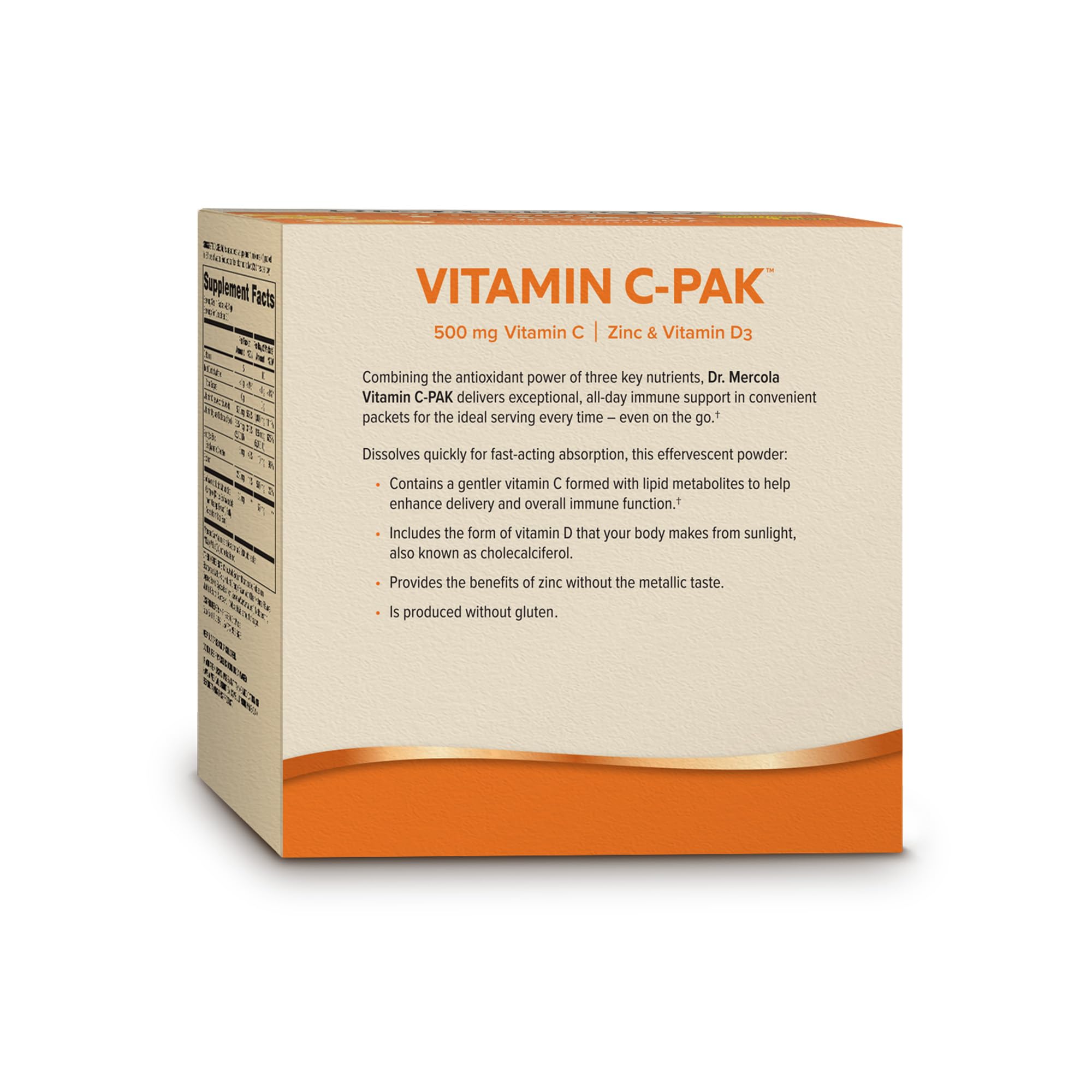 Le mélange orange naturel de Dr. Mercola Vitamin C-PAK offre une boisson pétillante rafraîchissante.