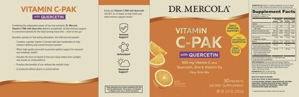 Dr. Mercola Vitamin C-PAK – sachets dissolvants orange pratiques et sans sucre