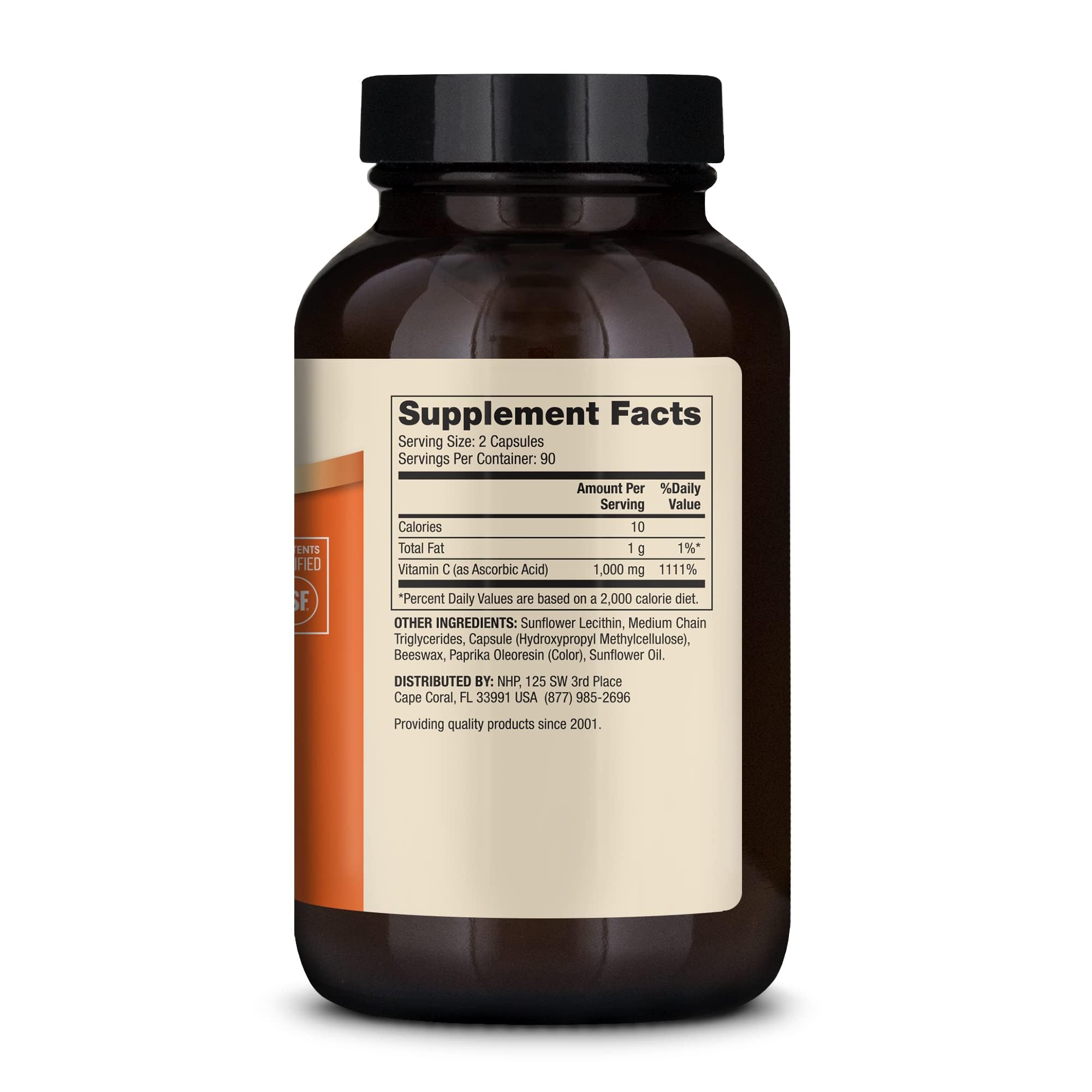 Dr. Mercola Vitamine C liposomale : étiquette lisible indiquant les bénéfices potentiels.