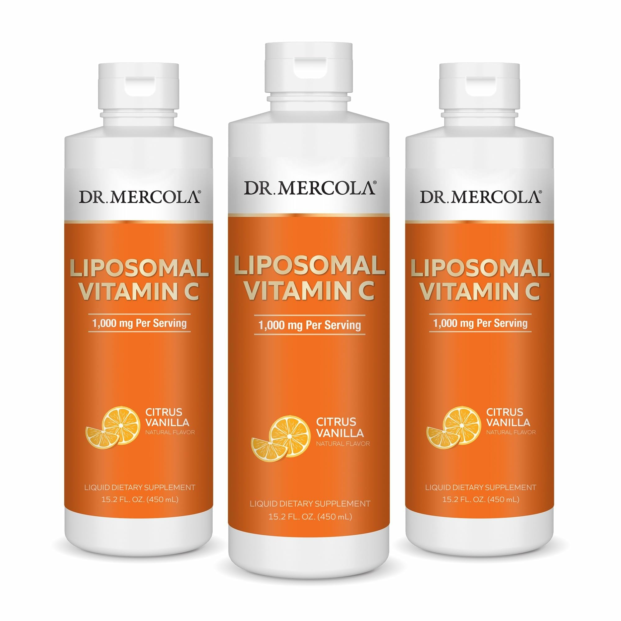 Dr Mercola Vitamine C liposomale liquide – bouteille avec arôme agrumes vanille et soutien immunitaire potentiel