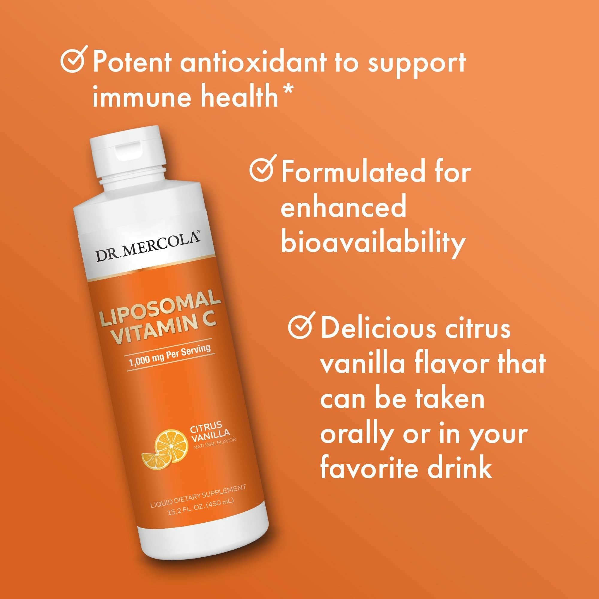 Dr Mercola Vitamine C liposomale liquide – verre doseur inclus, prise simple