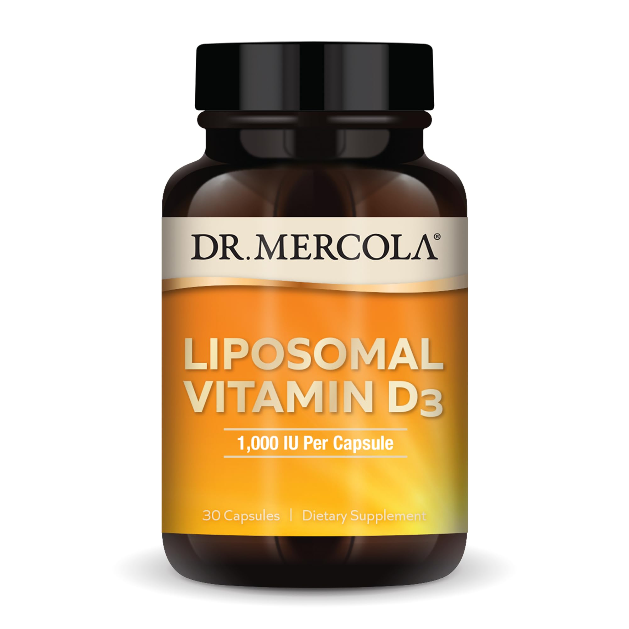 Dr Mercola Vitamine D3 liposomale en bouteille, gélules, soutien immunitaire potentiel.