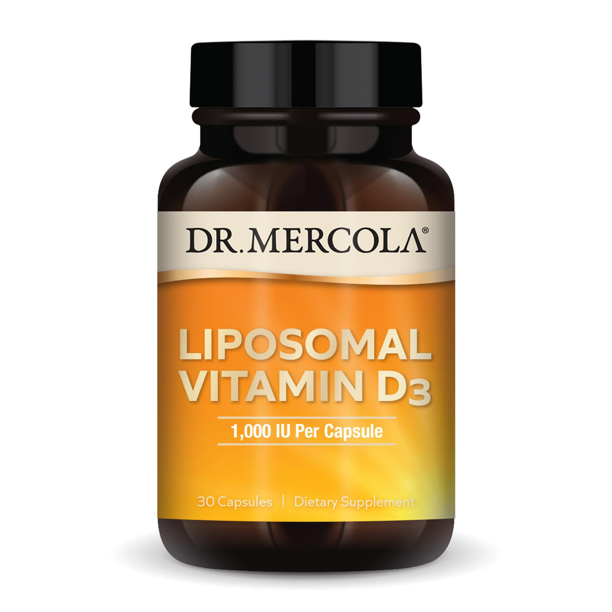 Dr Mercola Vitamine D3 liposomale en bouteille, gélules, soutien immunitaire potentiel.