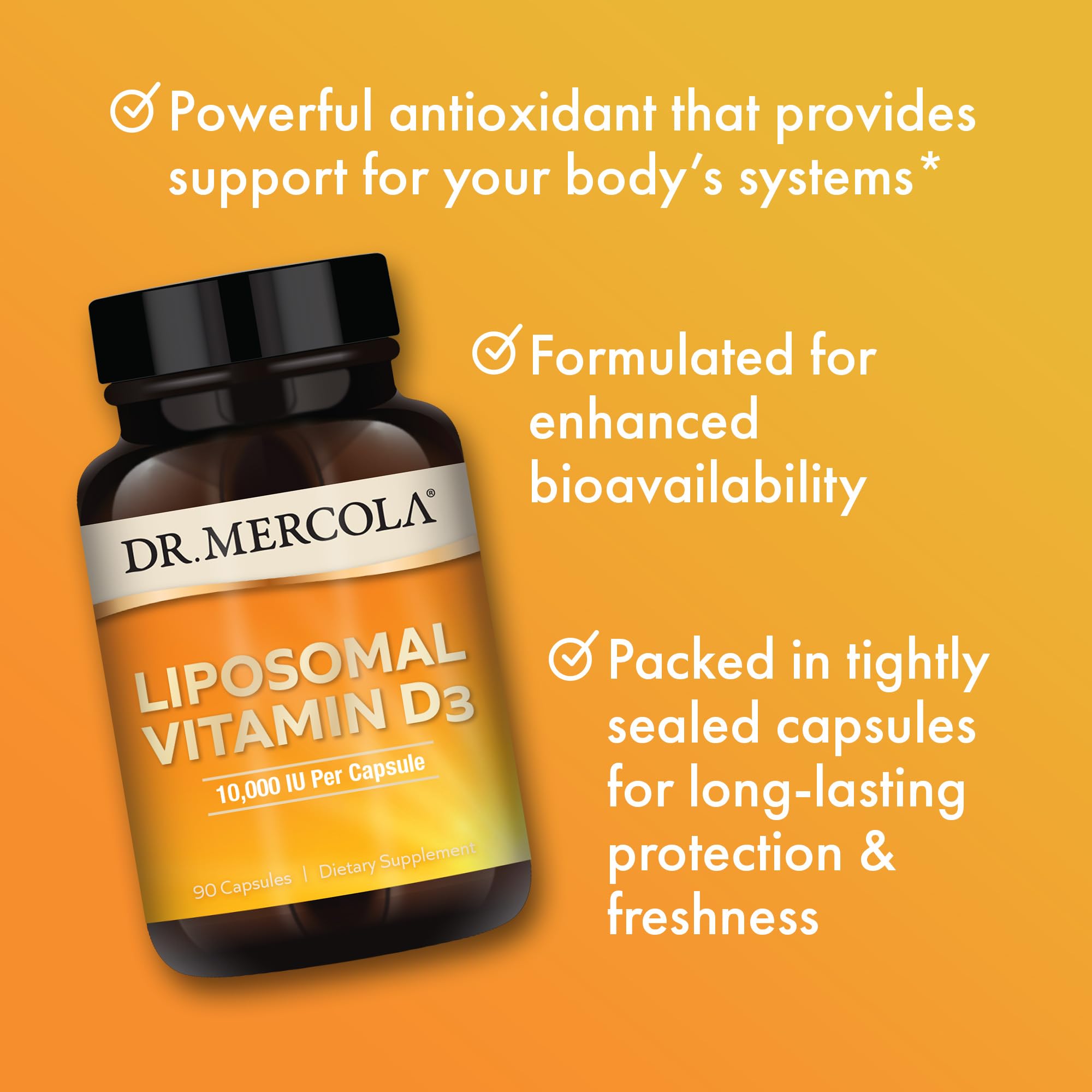 Emballage Dr. Mercola Liposomal D3 prêt à ranger sur étagère.
