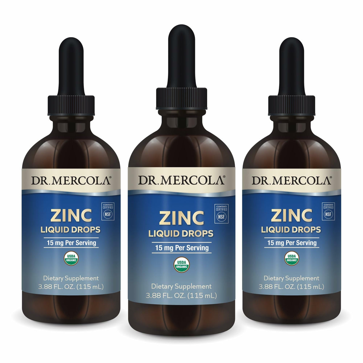 Dr. Mercola Zinc liquide : bouteille 3-pack, formulation saine pour soutenir le système immunitaire.