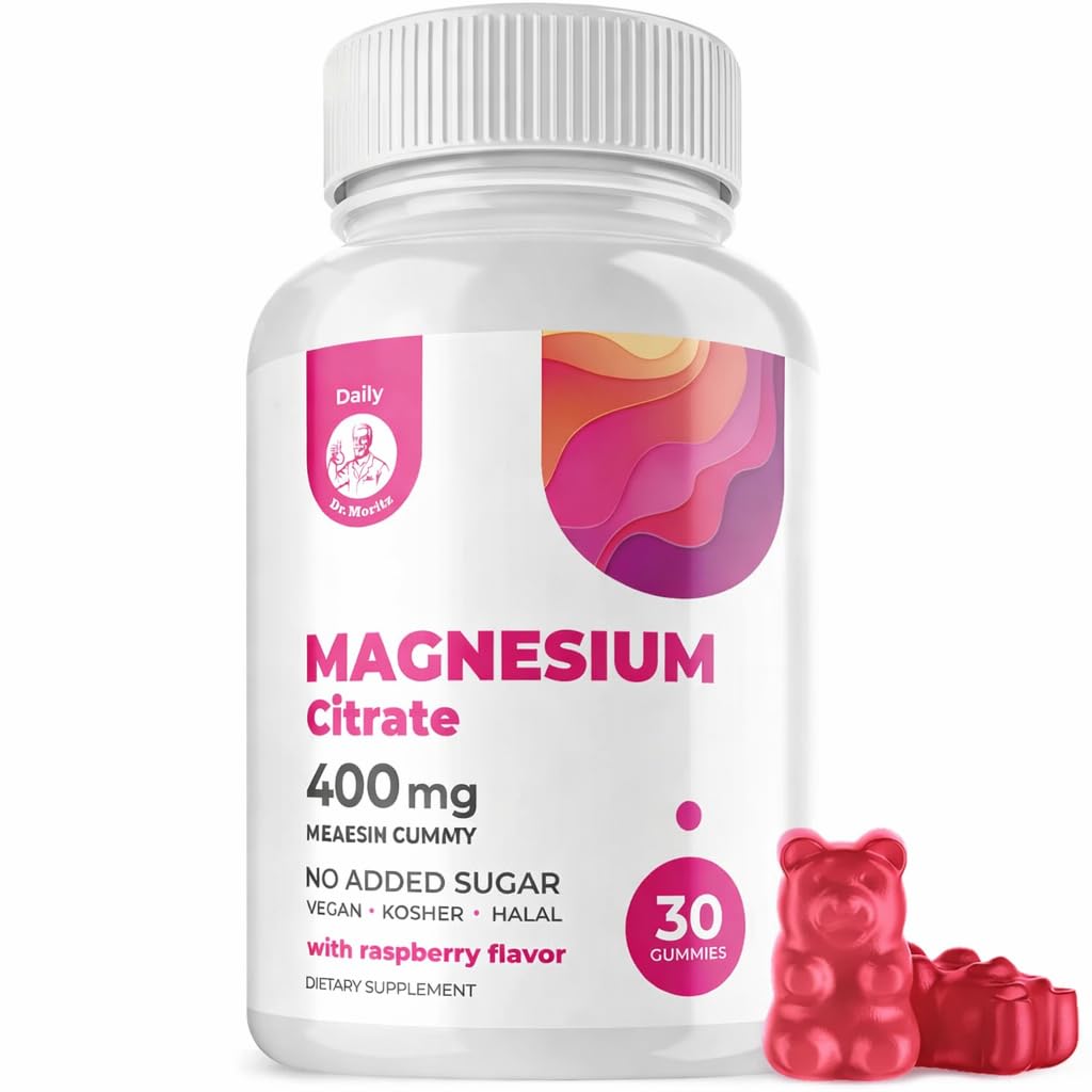 DR. MORITZ Magnésium citrate gommes, bouteille ouverte, prise pratique avant le coucher