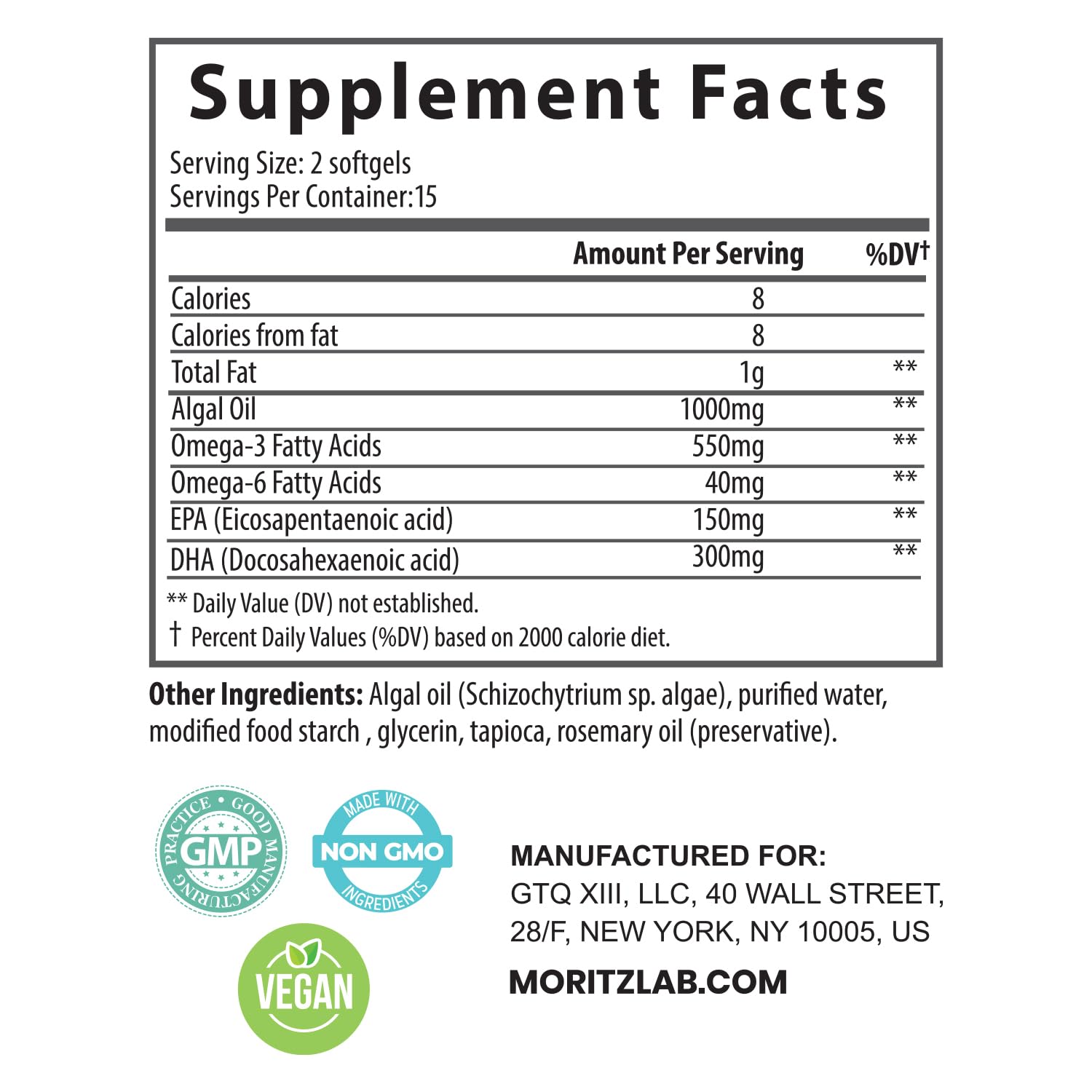 DR. MORITZ Omega-3 vegan - emballage carton et huile d'algue de qualité.