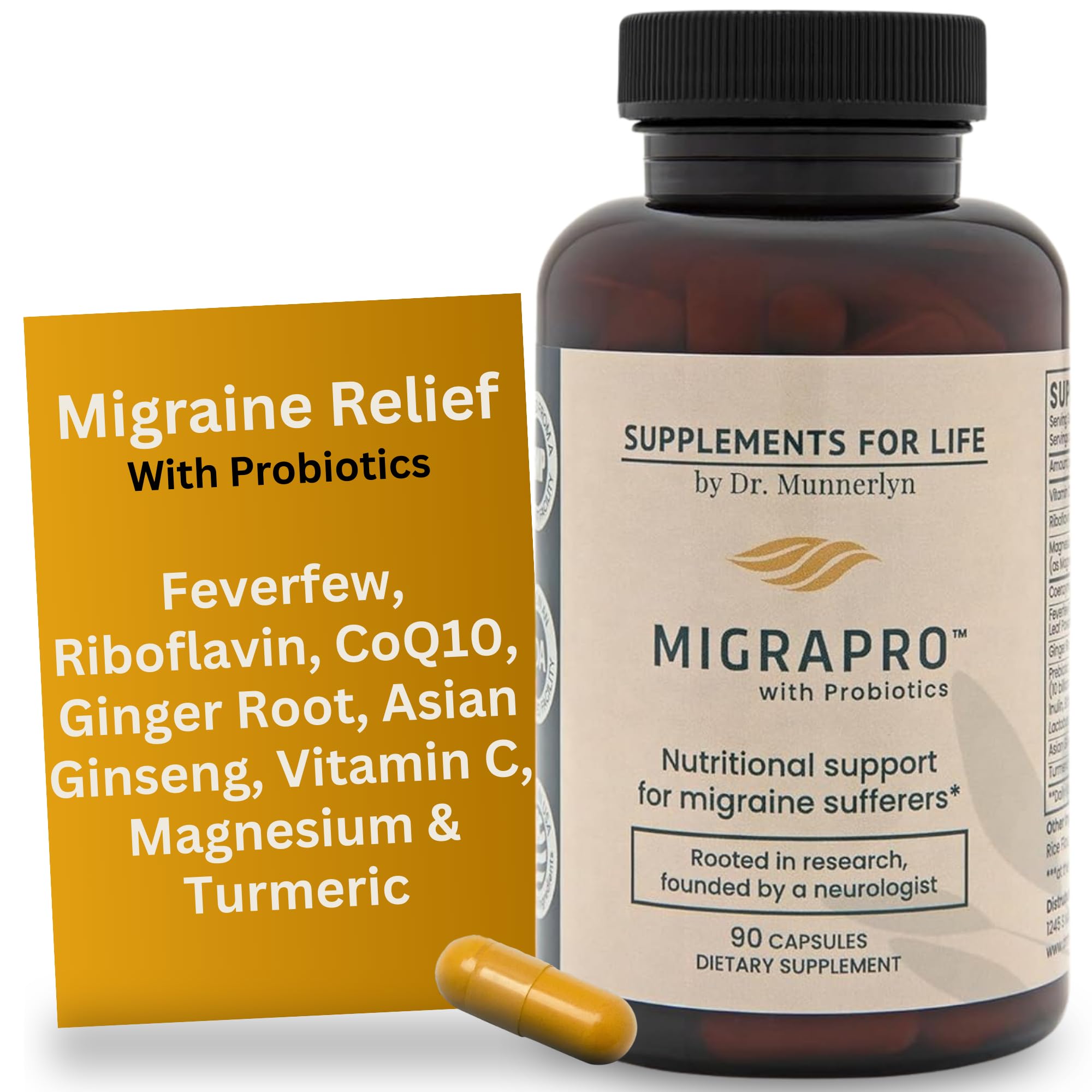Dr. Munnerlyn MigraPro – bouteille avec gélules pour soutien cerveau et intestin