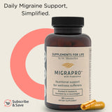 Dr. Munnerlyn MigraPro – étiquette montrant ingrédients clés et bénéfices potentiels