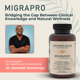 Dr. Munnerlyn MigraPro – tableau d’ingrédients illustrant probiotiques et extraits naturels