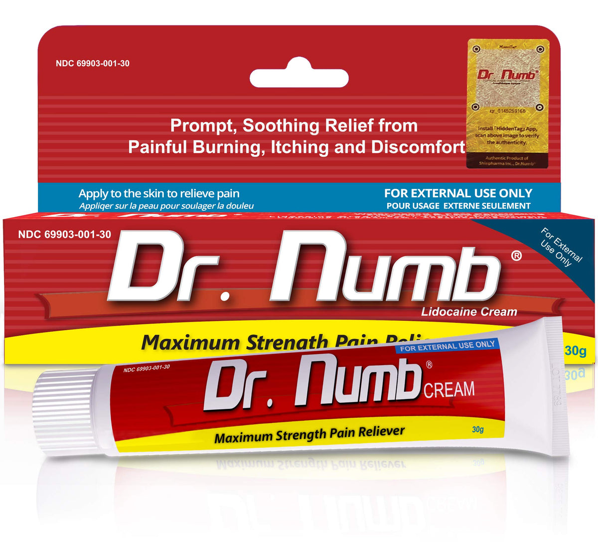 Dr. Numb lidocaïne 5% en bouteille, potentiel de soulagement rapide.
