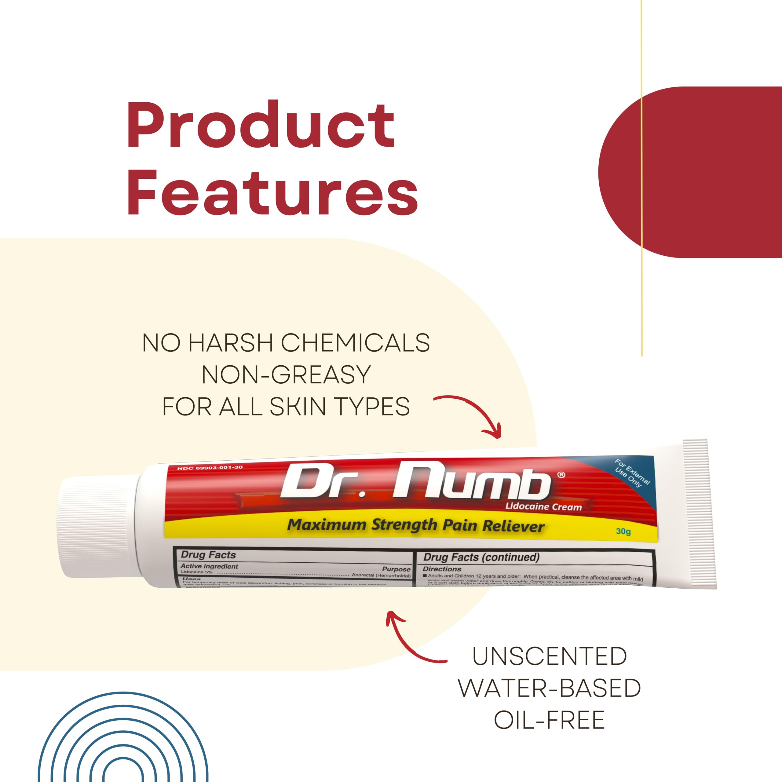 Capuchon sécurité enfant Dr. Numb lidocaïne 5% pour usage sûr.