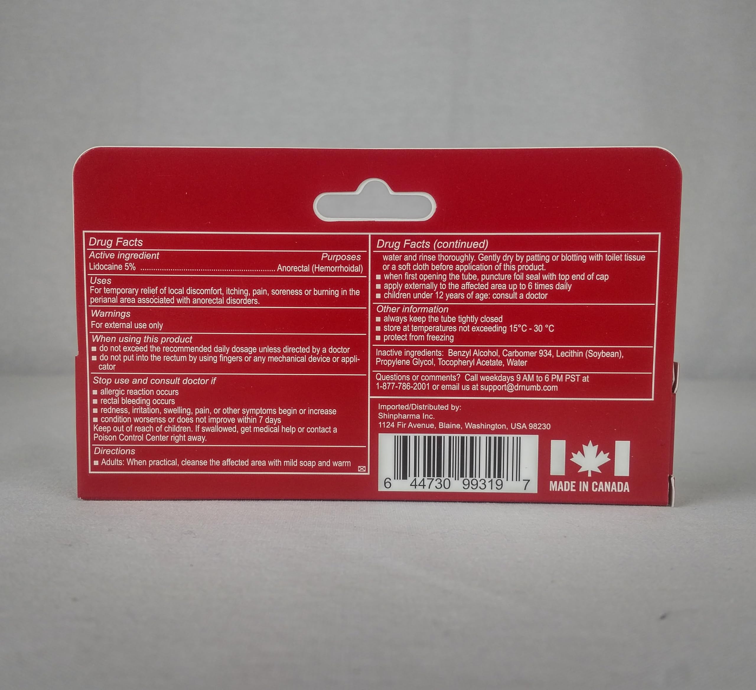 Dr. Numb crème lidocaïne 5% – non testé sur animaux.
