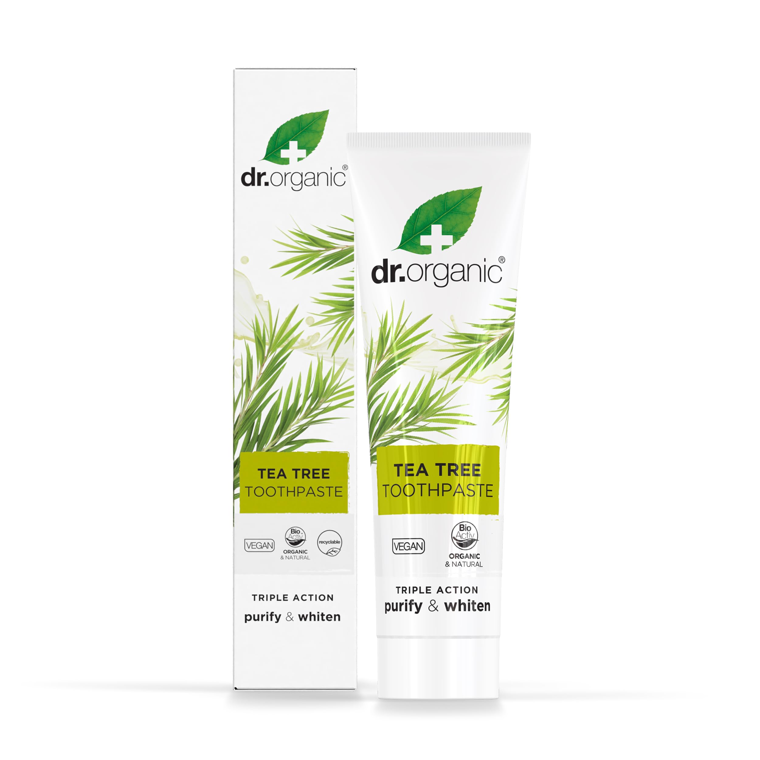 Dr.organic dentifrice arbre à thé bouteille 100 ml, fraîcheur durable.