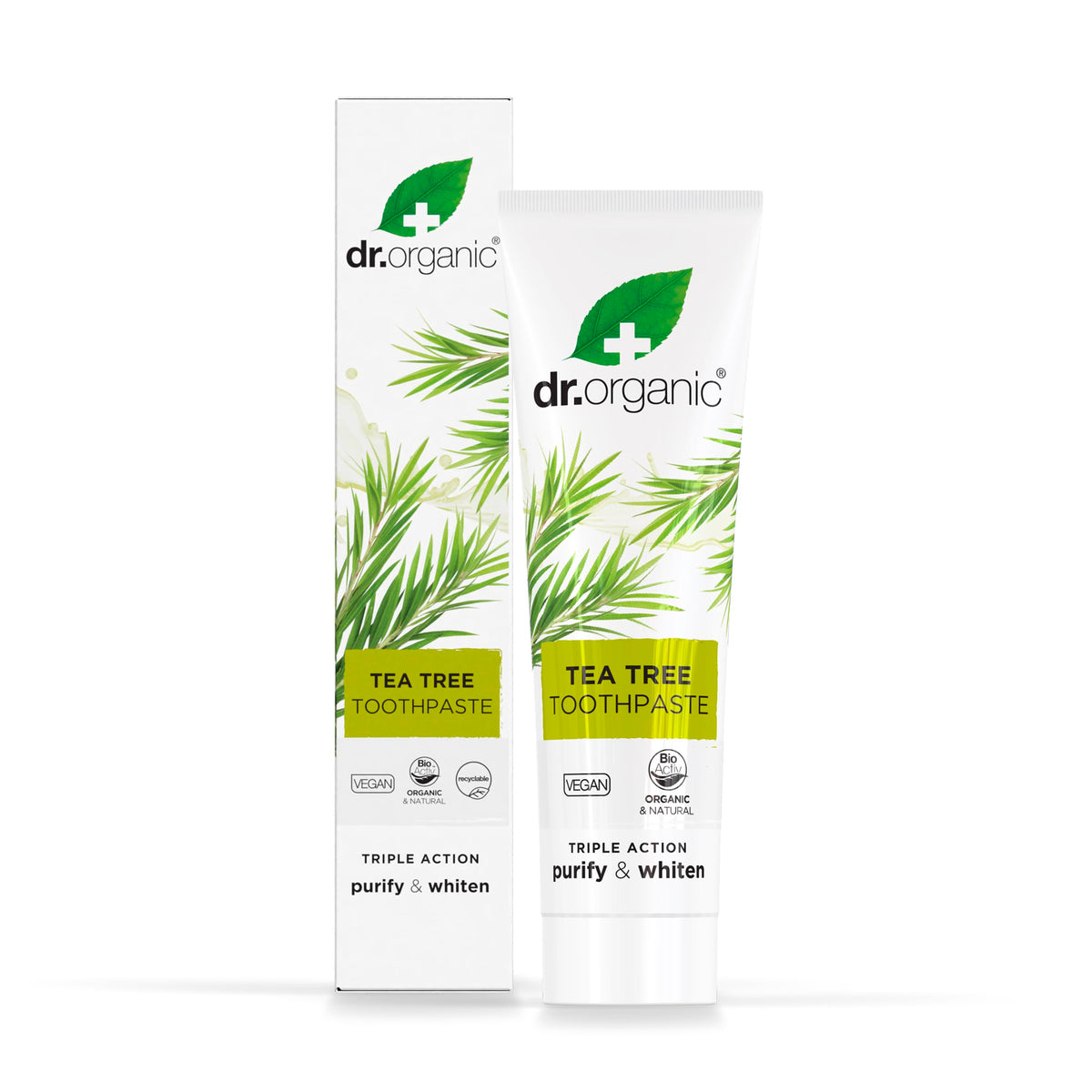Dr.organic dentifrice arbre à thé bouteille 100 ml, fraîcheur durable.