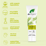 Étiquetage du dentifrice arbre à thé, sans parabènes.