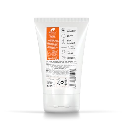 Dr Organic crème pieds Manuka – talons lisses et hydratés.
