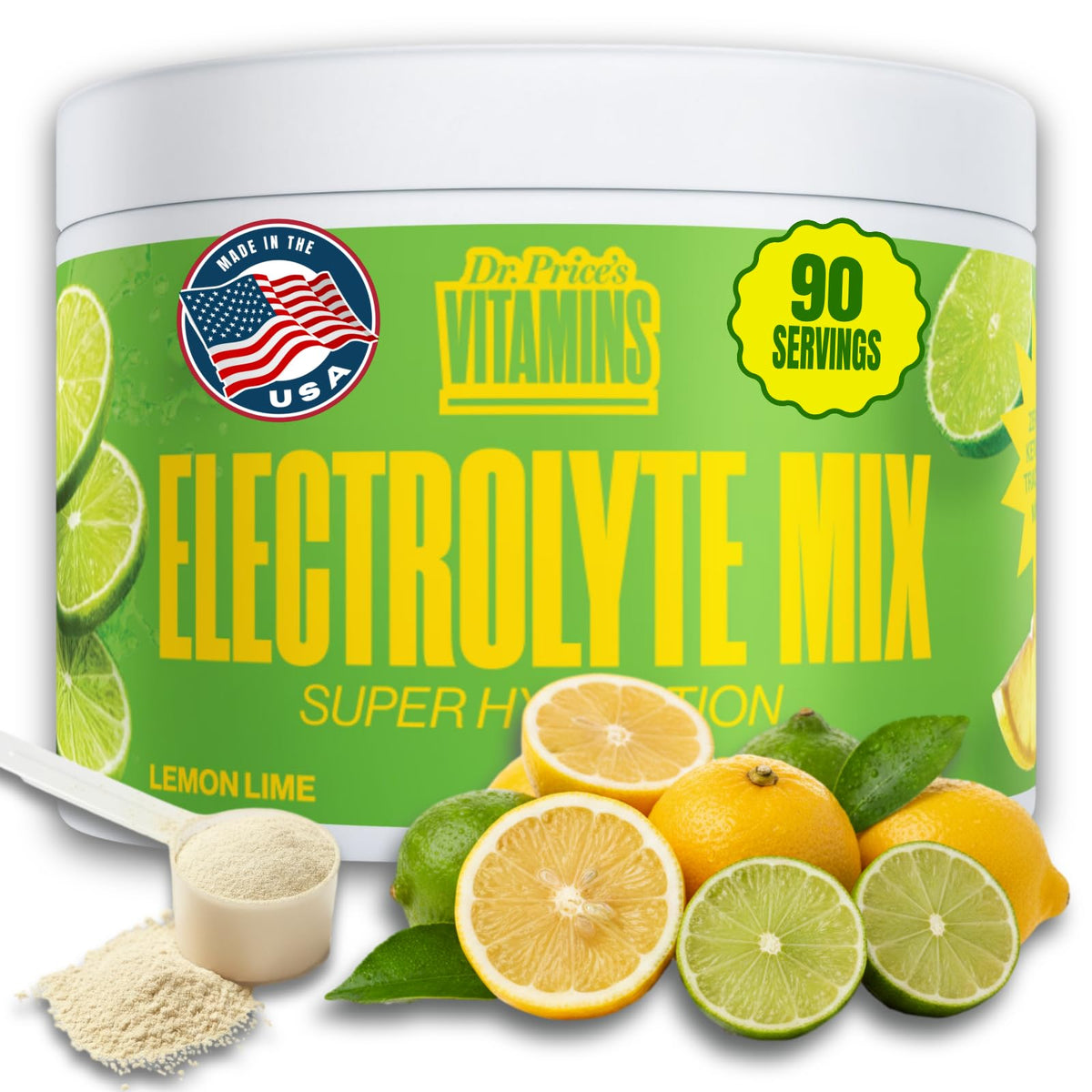 Dr Price's Vitamins - Bouteille électrolytes citron vert pour hydratation quotidienne et énergie potentielle.