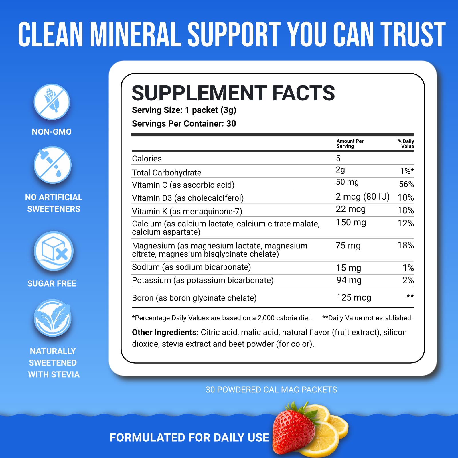 Dr. Price's Cal-Mag Vites — vitamine D3 et K, bore, soutien minéral potentiel.