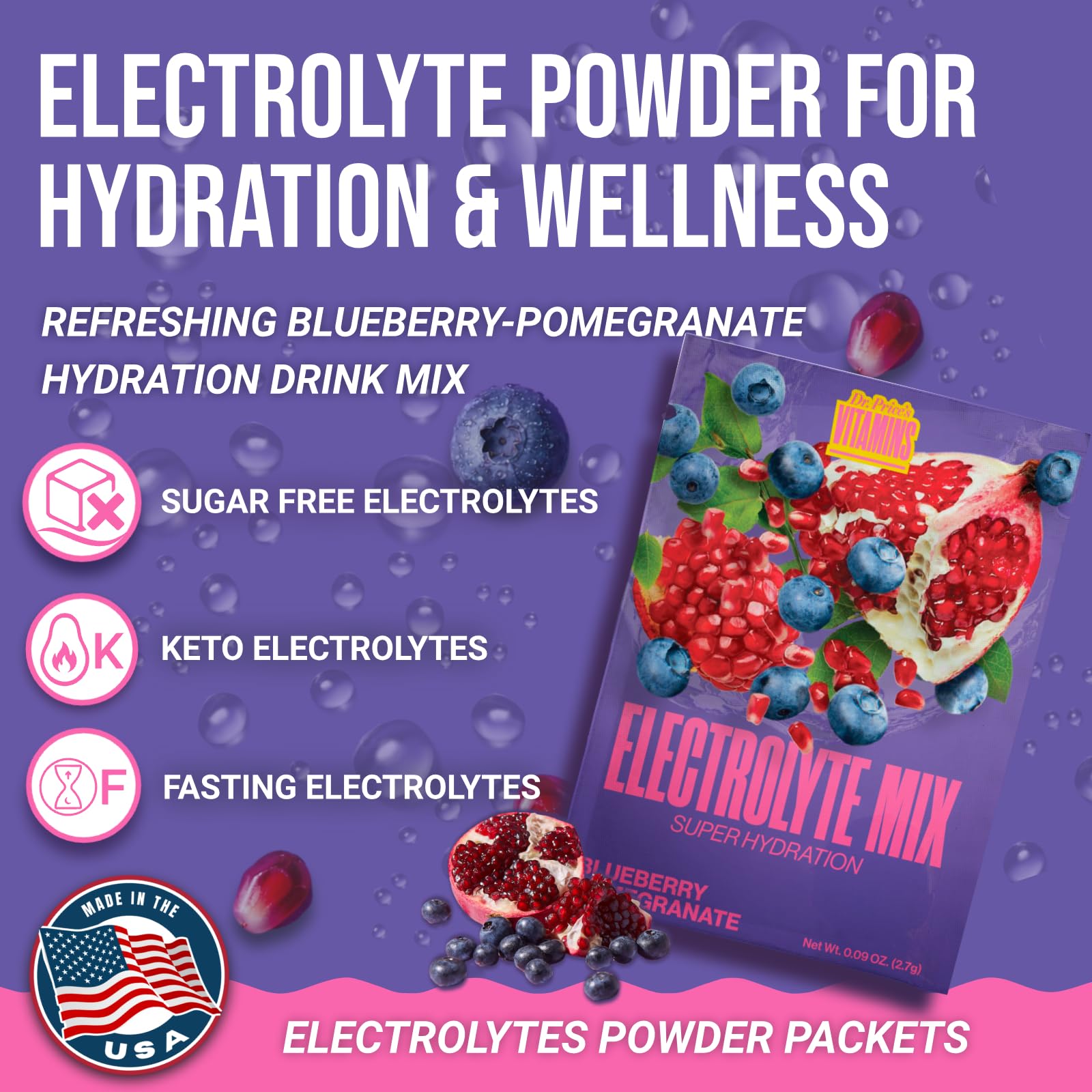 Dr Price's Électrolytes Hydratation – goût fruité myrtille-grenade parfait après l'entraînement