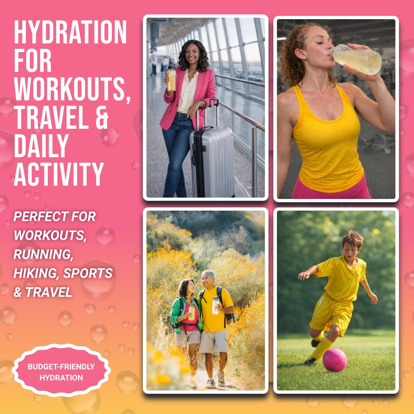 Hydratation quotidienne avec Dr Price’s Electrolytes, soutien des performances lors d'activités quotidiennes.