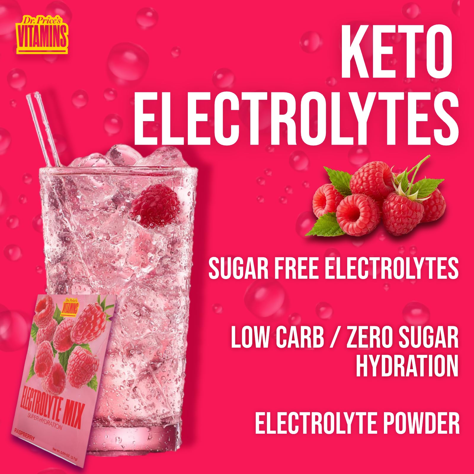 Dr Price's Électrolytes, usage quotidien framboise, équilibre électrolytique.