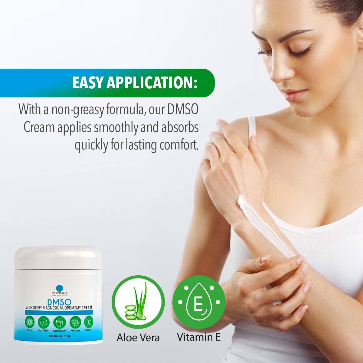 Dr. Robaina DMSO Crème — Arnica et Aloe Vera pour nourrir la peau.