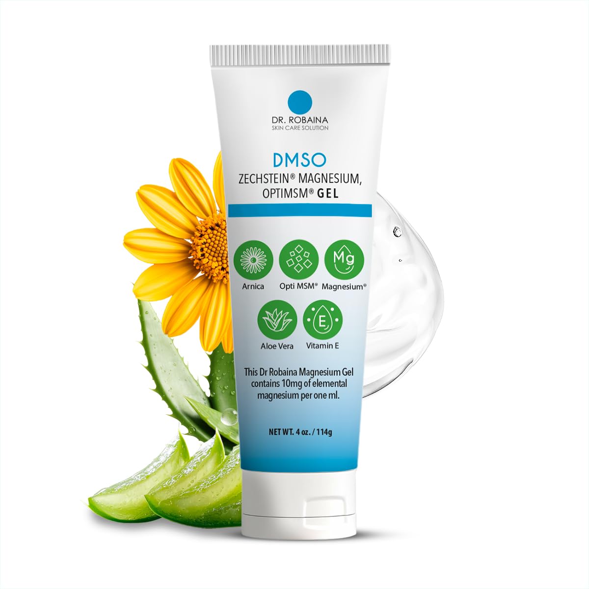 Dr. Robaina DMSO Gel, bouteille roll-on, pratique pour un soin rapide après l'effort.